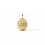 A small gold pendant with a textured, scale-like pattern and a loop at the top, centered on a plain white background.
