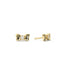Gold bow-shaped earrings with clear gemstones on a white background