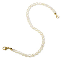 An oval shaped fresh water pearl bracelet with bell end loops and lobster clasp. 