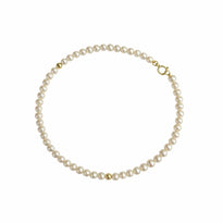 Pearl necklace with gold clasp on a white background