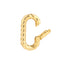 A solid gold oval carabiner snap connector. The connector has a twisted rope design. 