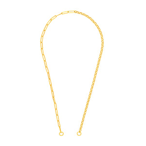 This gold chain features half paperclip and half rolo links with two round loop ends meant for necklace clasp and connectors. 