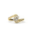 Gold ring with a large diamond on a white background