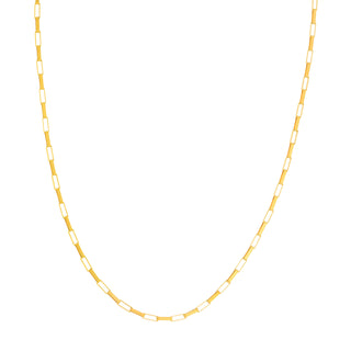 A elongated box chain with long box links made in solid gold with lobster clasp. Great for everyday ware. 