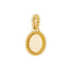 A gold coin disc with a polished surface for optional engraving. Finished with gold beaded design on the outer frame and bail. 