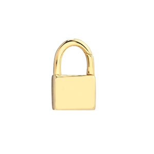 A gold padlock connector that has a spring push closure at the top. Works like a clasp and looks like a padlock. 