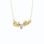A solid gold necklace with custom name plates for two names. A diamond heart is attached in between the names with each person's birthstone set on the back of the names. Attached with a sturdy cable chain and finished with lobster clasp. 