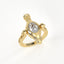Gold ring with a diamond on a white background