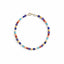 Multicolored beaded necklace on a white background