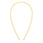A gold chain with round rolo links and two round loops at the ends meant to be worn with connector or lock clasp.