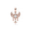 Rose gold pendant with wings and star elements on a white background