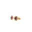 Product picture showing a pair of rose gold rose stud earrings with a ruby center on both. The pedals are in 14k rose gold along with the prongs and post and backing. Side view.