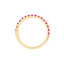 Gold ring with pink gemstones on a white background