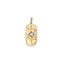 Gold pendant with a blue gemstone on a white background