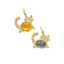A yellow gold cat pendant with orange fire opal oval cabochon set at the belly. The cat has two diamond eyes and gold whisker and tail. 