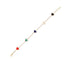 A heart tennis bracelet with rainbow colored heart station on the links. There are five different colored heart, red coral, green malachite, blue lapis, white mother of pearl and black onyx. 