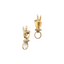 A gold charm featuring a peace hand design with a hand holding up both index and middle finger. With a diamond pave sleeve.