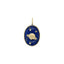 Solid gold Saturn pendant with stars set in lapis stone. The Saturn is set inside the lapis creating a flushed look. 