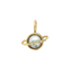 A pendant with a round bezel set pearl in the center and finished with a gold ring with star and diamond design across the stone giving a Saturn ring look. 