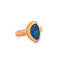 A bezel set boulder opal ring with scattered diamond boarder. Rainbow fire and 22k gold over silver.