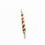 A solid gold vertical bar charm bezel set with five round ruby stones and finished with a dangling pearl. 