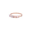 A simple gold band ring made with five round opal cabochon gemstones. Four prong set. 